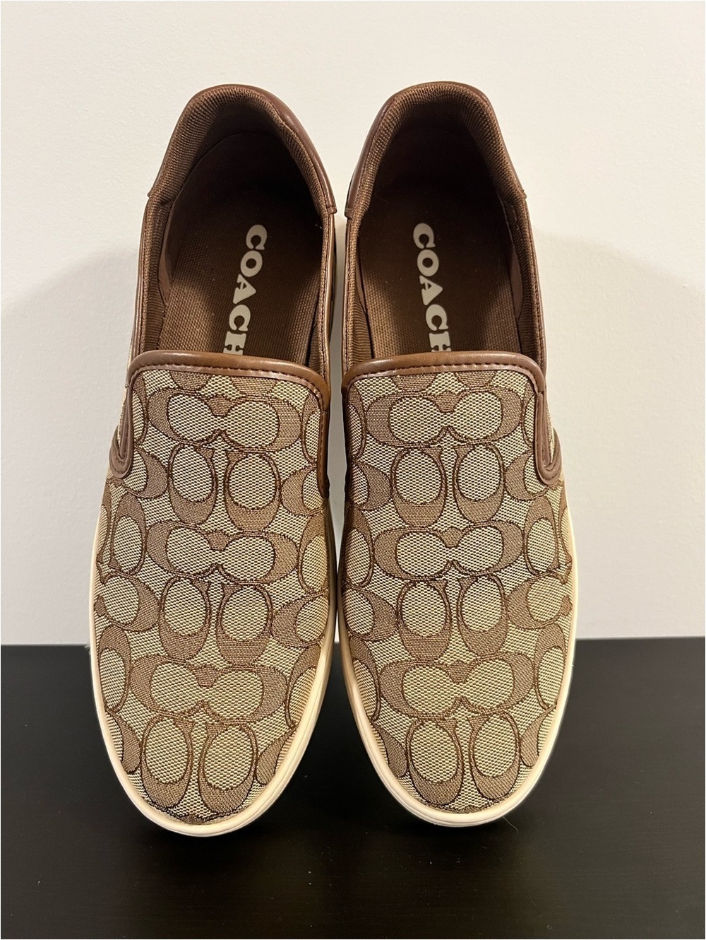 Coach Monogram Slip-On Sneakers in Brown and Tan